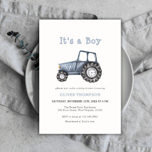 It's a Boy Watercolor Tractor Baby Shower Invitation