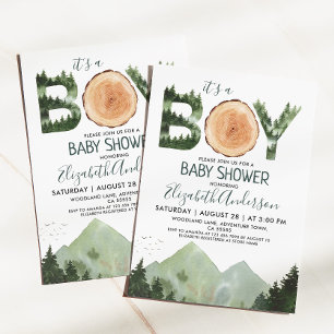 It's a Boy Watercolor Woodland Baby Shower Invitation