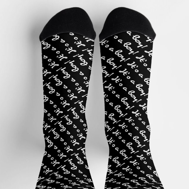 It's a Boy! White Script Baby Gender Reveal Socks (Top)
