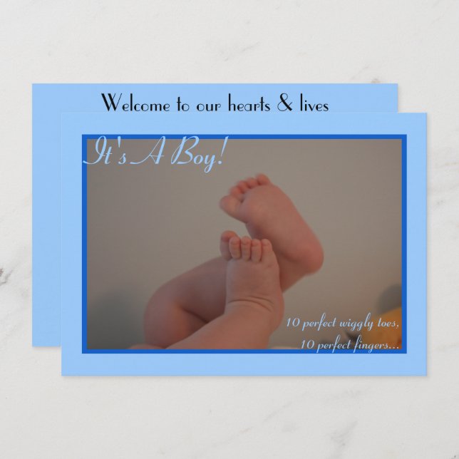 It's a Boy Wiggly Toes Photo Birth Announcements (Front/Back)