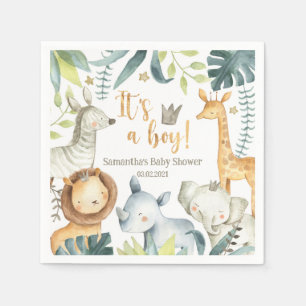 It's a boy Wild Giraffe Zebra Elephant Baby Shower Napkin