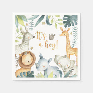 It's a boy Wild Giraffe Zebra Elephant Baby Shower Napkin