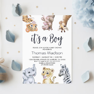 It's a Boy Wild Safari Animals Baby Shower Invitation