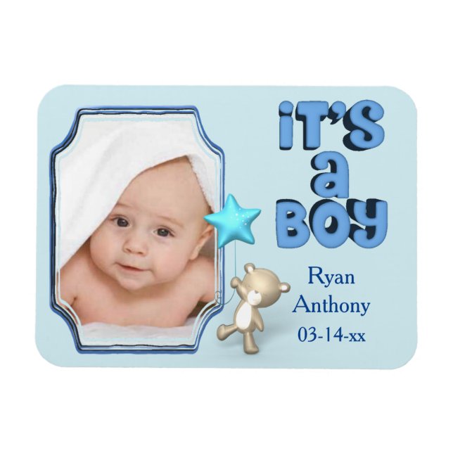 It's A Boy With Photo and Baby Bear Magnet (Horizontal)