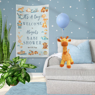 It's A Boy Wooden   Stuffed Toys Baby Shower Banner