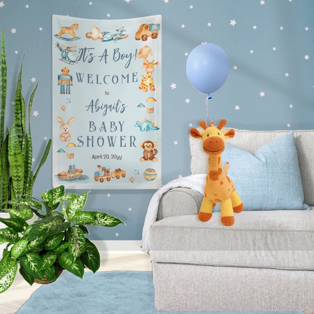 It's A Boy Wooden | Stuffed Toys Baby Shower Banner (Creator Uploaded)