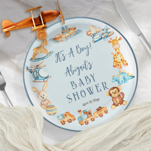 It's A Boy Wooden   Stuffed Toys Baby Shower Paper Plate