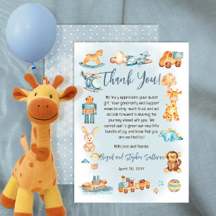 It's A Boy Wooden   Stuffed Toys Baby Shower Thank You Card