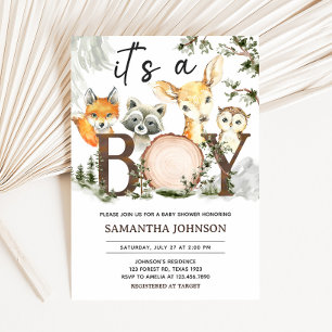 It's A Boy Woodland Animals Baby Shower  Invitation