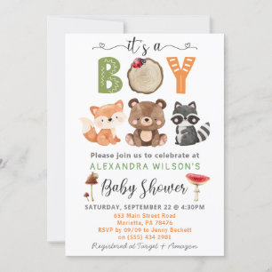 It's a boy Woodland Animals Baby Shower Invitation