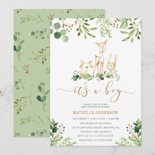 It's a Boy Woodland Animals Greenery Baby Shower Invitation
