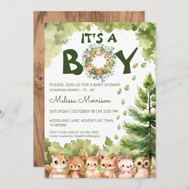It's a Boy Woodland Baby Boy Shower Invitation (Front/Back)
