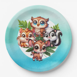 It's a Boy Woodland Creatures Baby Shower Paper Plate