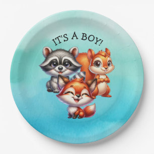 It's a Boy   Woodland Creatures Baby Shower Paper Plate