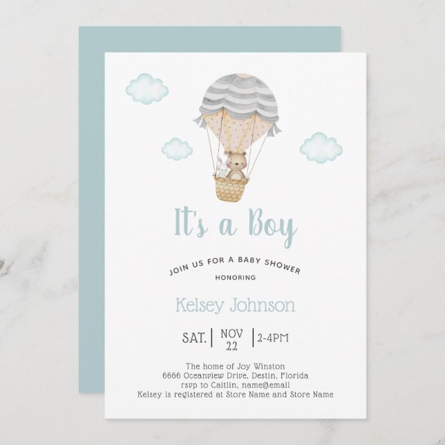 It's a Boy Woodland Teddy Bear Baby Shower  Invitation (Front/Back)