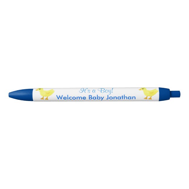 It's A Boy Yellow Ducky Blue White Announcements Ink Pen (Front)