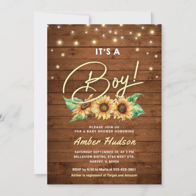 It's a Boy Yellow Sunflower Baby Shower Sprinkle Invitation (Front)