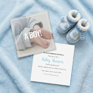 Its a boy, your own photo, baby shower card.