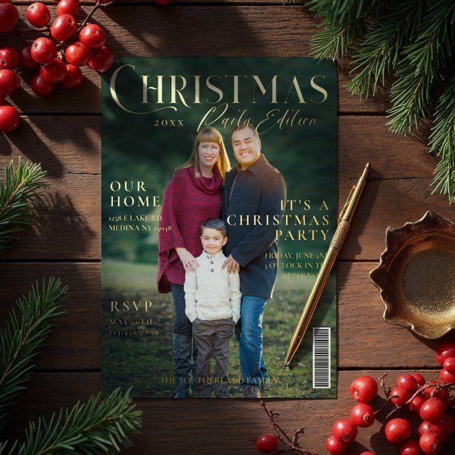 It's A Christmas Party Family Photo Magazine Cover Foil Holiday Card (It's A Christmas Party Family Photo Magazine Cover Foil Holiday Card)