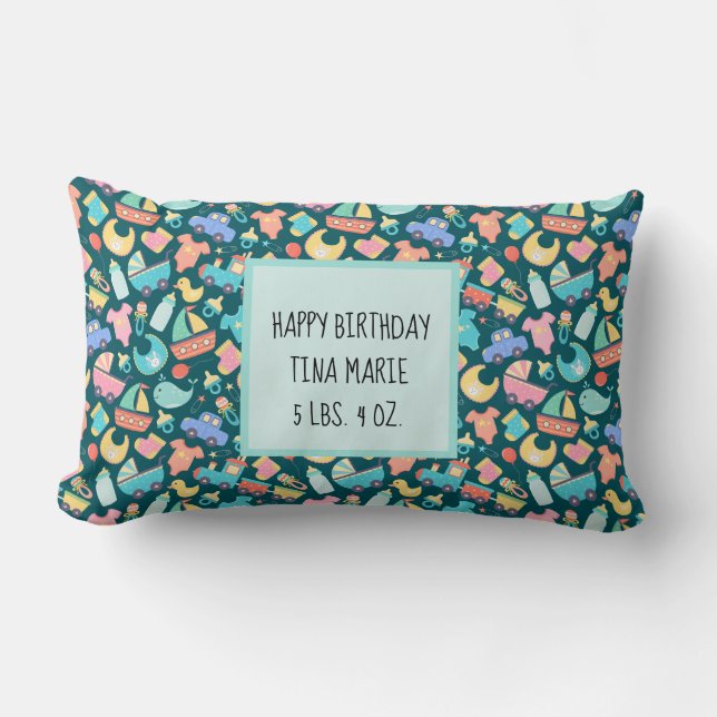 It's a Colourful Baby Shower Dark Personalised Lumbar Cushion (Front)