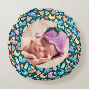 It's a Colourful Baby Shower Dark Personalised Round Cushion