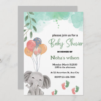 It's a colourful balloon Grey elephant baby showe Invitation