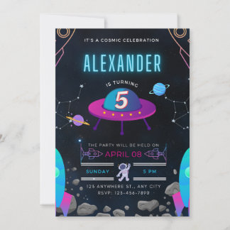 it's a cosmic celebration 5th birthday invitation