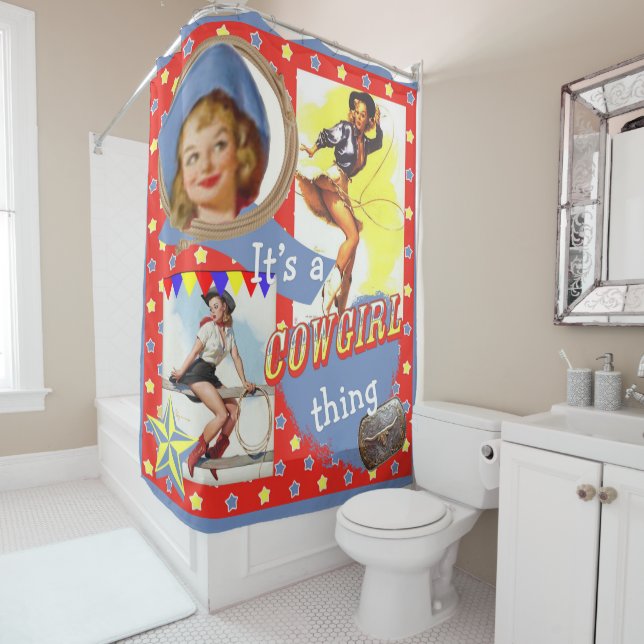 It's A Cowgirl Thing Western Rodeo Roping Cowgirls Shower Curtain (In Situ)