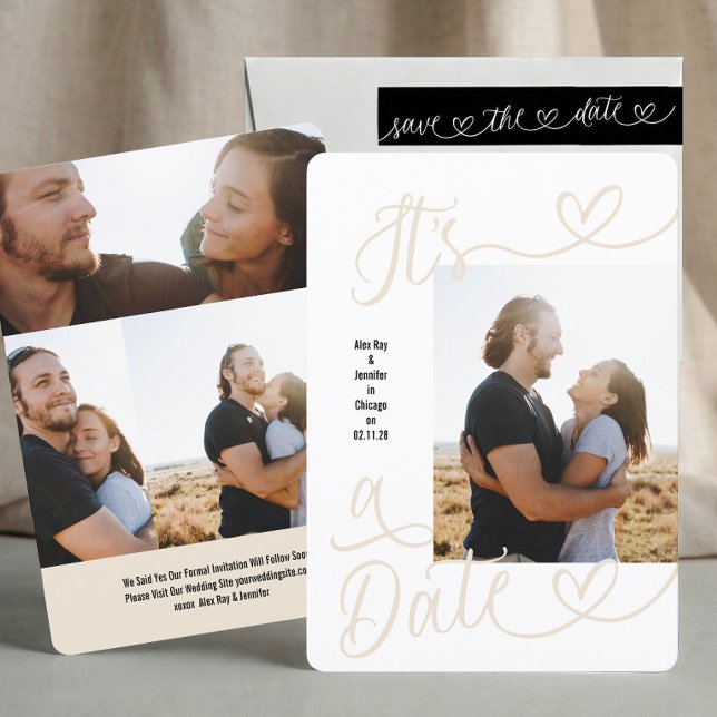 It's A Date | 4 Photo | Calligraphy Wedding Save The Date (Creator Uploaded)
