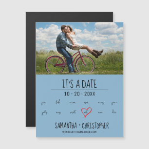 It's a Date Custom Photo Heart Marker Blue Magnetic Invitation