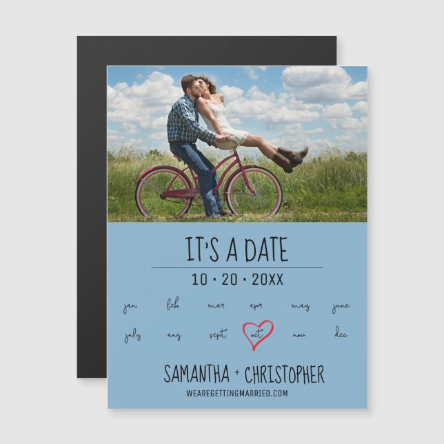 It's a Date Custom Photo Heart Marker Blue Magnetic Invitation (Front/Back)