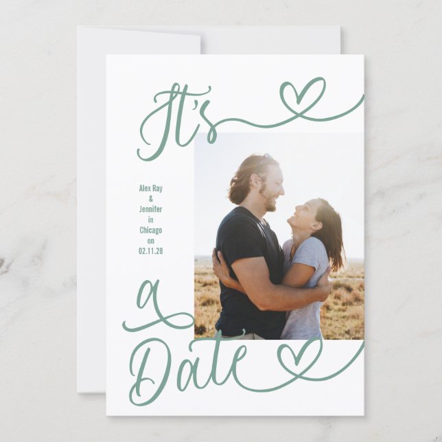 It's A Date Photo Sage Green Wedding Save The Date (Front)