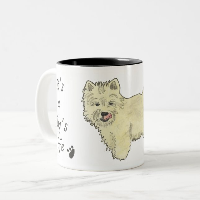 It's a Dog's Life Cute Westie Dog Art Quote Design Two-Tone Coffee Mug (Front Left)
