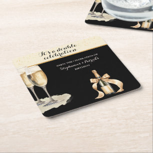 It's a Double Celebration Black Champagne Birthday Square Paper Coaster
