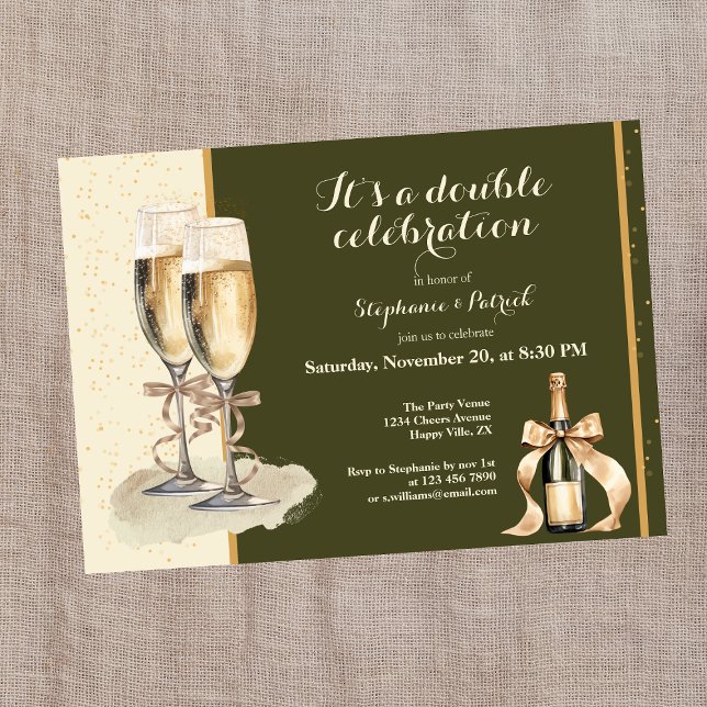 It's a Double Celebration Gold Champagne Party Invitation (Creator Uploaded)