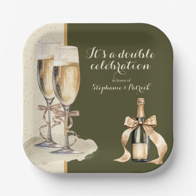 It's a Double Celebration Gold Champagne Party Paper Plate (Front)