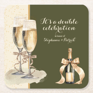It's a Double Celebration Gold Champagne Party Square Paper Coaster