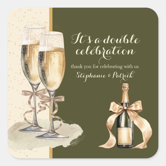 It's a Double Celebration Gold Champagne Party Square Sticker (Front)