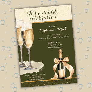 It's a Double Celebration Green Champagne Birthday Invitation