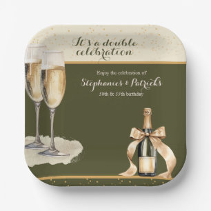 It's a Double Celebration Green Champagne Birthday Paper Plate