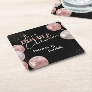 It's a Double Celebration Joint Birthday Elegant Square Paper Coaster
