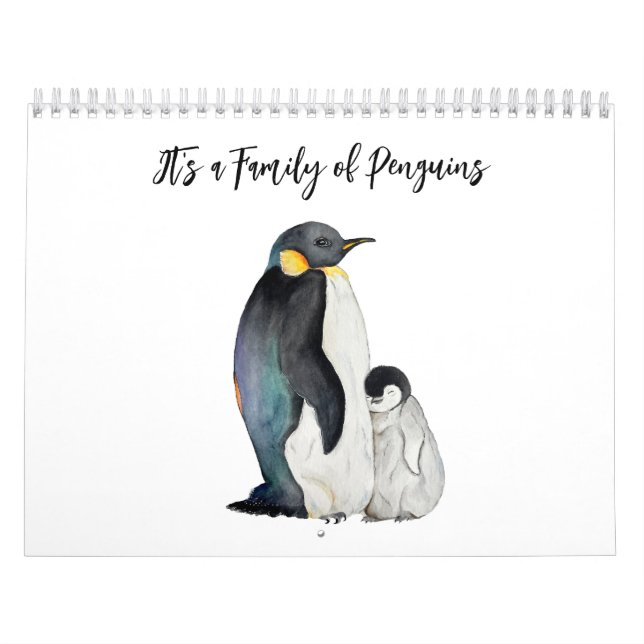 It's a family of penguins watercolor drawing calendar (Cover)