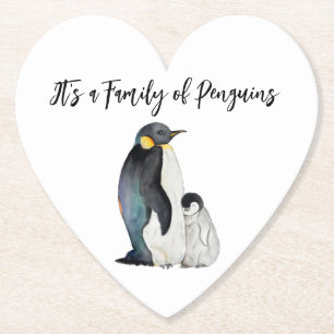 It's a family of penguins watercolor drawing paper coaster