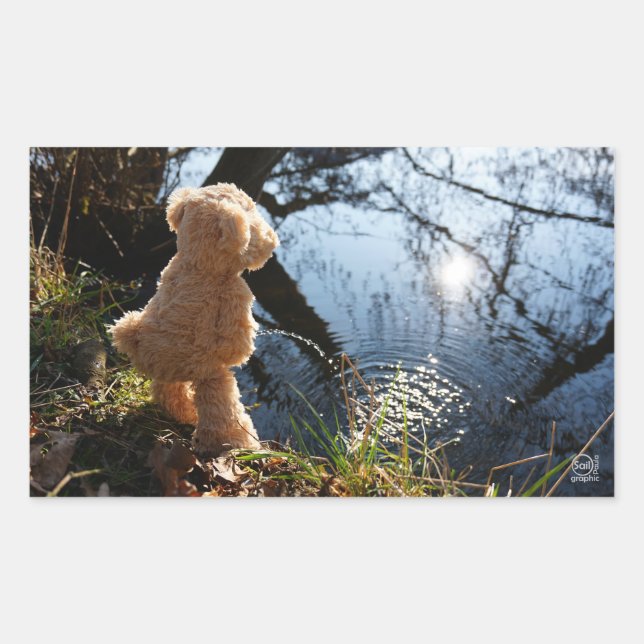 It's a funny bear who's teasing. rectangular sticker (Front)