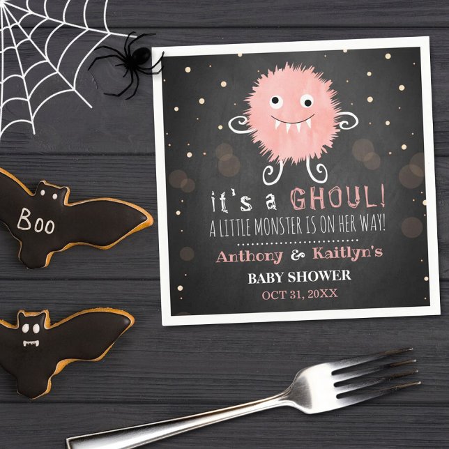 It's A Ghoul! Little Monster Halloween Baby Shower Napkin (Creator Uploaded)