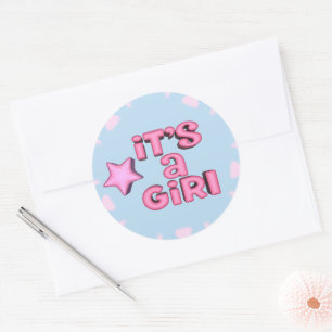 It's A Girl 3D Text Star Classic Round Sticker