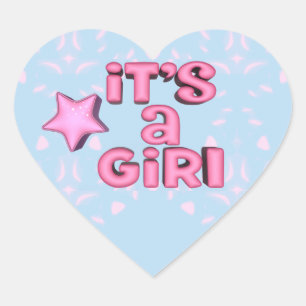 It's A Girl 3D Text Star Heart Sticker