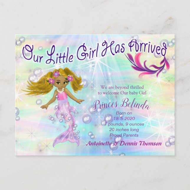 It's a Girl - A Mermaid Baby Postcard (Front)