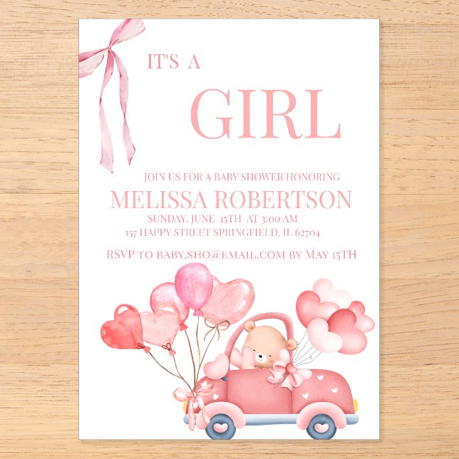 Its a girl! acrylic invitations (Front)