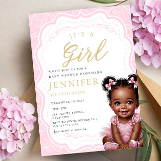 It's A Girl African American Baby Girl Shower Invitation